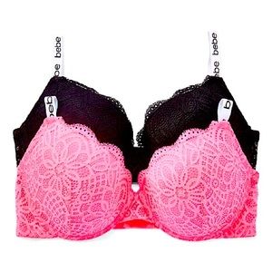 Bebe Hot Pink and Black bra set